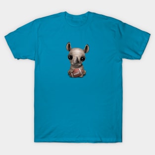 Cute Baby Rhino Playing With Football T-Shirt